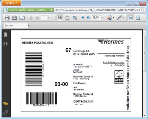 paketschein online hermes